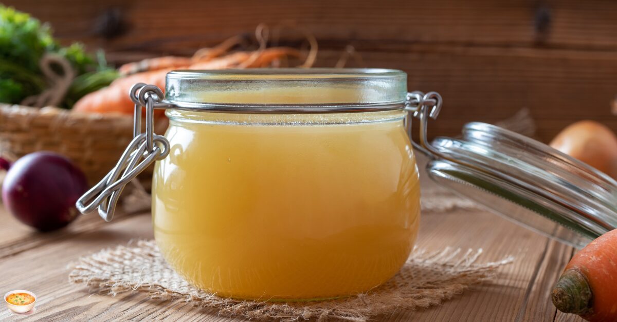 a jar full of Bone broth for dogs